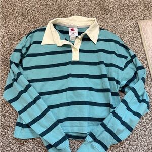 Champion Teal and Navy Striped Polo